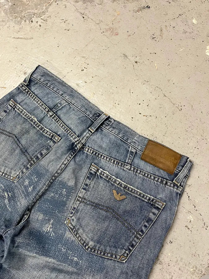 2000s Armani Distressed Reinforced Blue Denim Jeans ffAqBdU 8