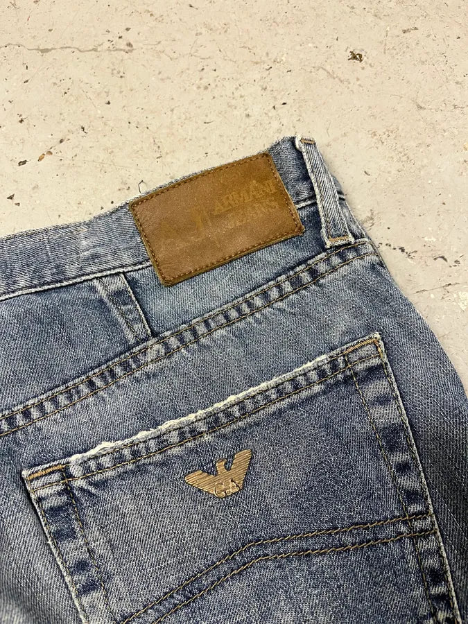 2000s Armani Distressed Reinforced Blue Denim Jeans ffAqBdU 9