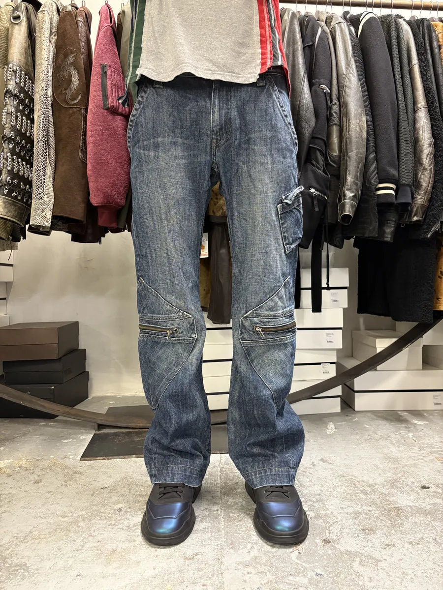 2000s Armani Double Knee Blue Denim Cargo Jeans LdBnGdT 0