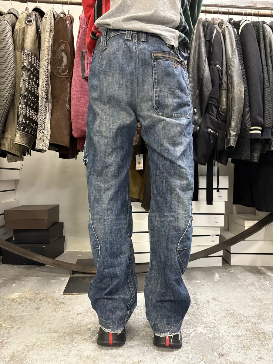 2000s Armani Double Knee Blue Denim Cargo Jeans LdBnGdT 1