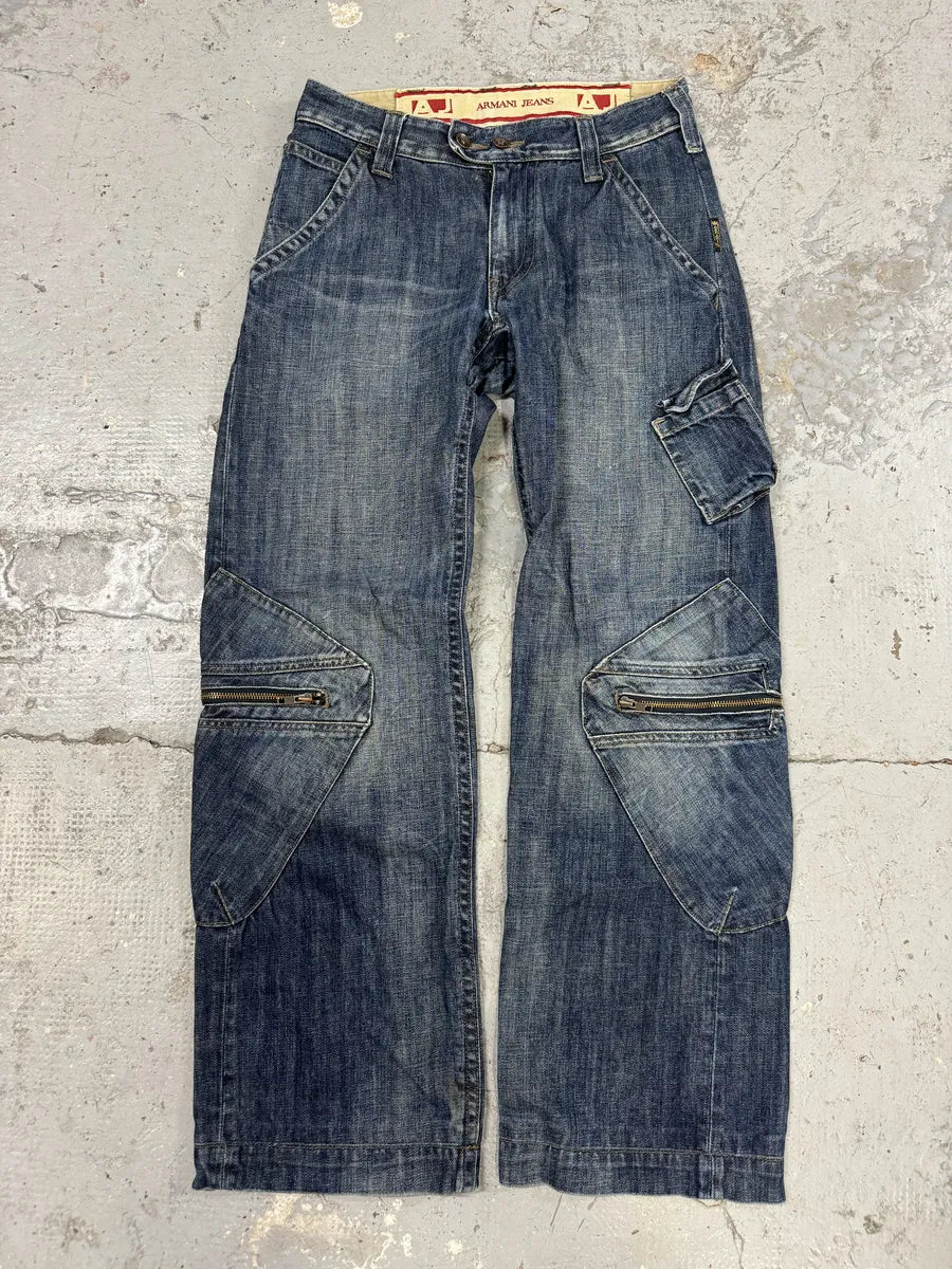 2000s Armani Double Knee Blue Denim Cargo Jeans LdBnGdT 3
