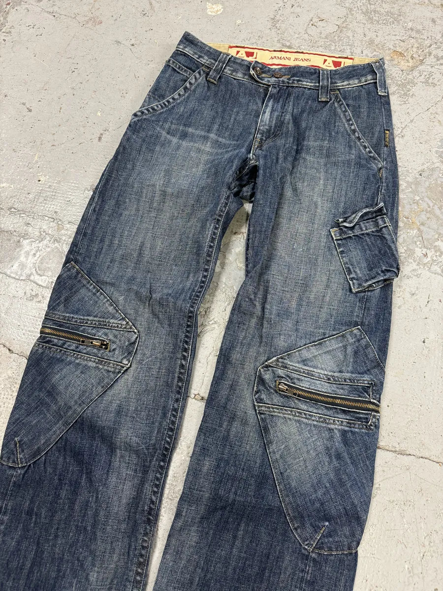 2000s Armani Double Knee Blue Denim Cargo Jeans LdBnGdT 8