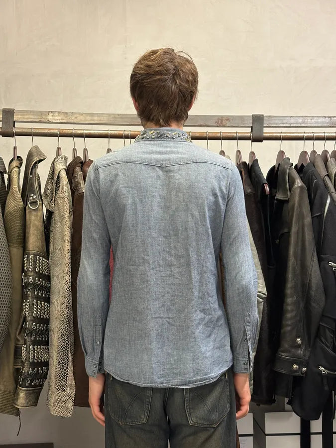 2000s Armani Embellished Collar Buttoned Denim Shirt yDDddwe 2