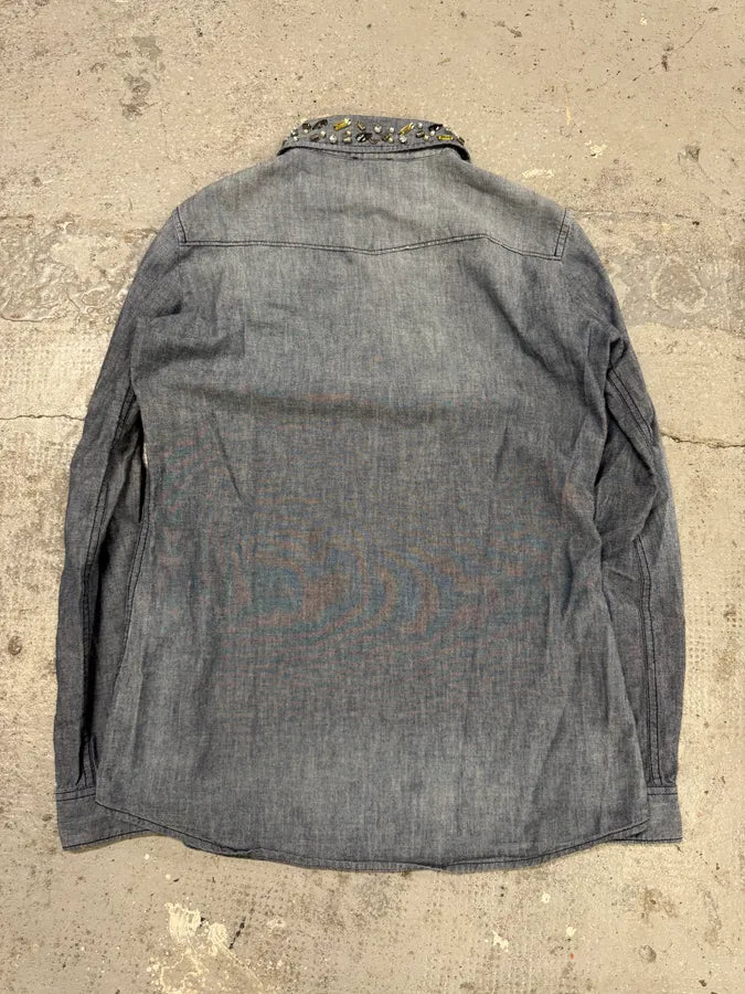 2000s Armani Embellished Collar Buttoned Denim Shirt yDDddwe 6