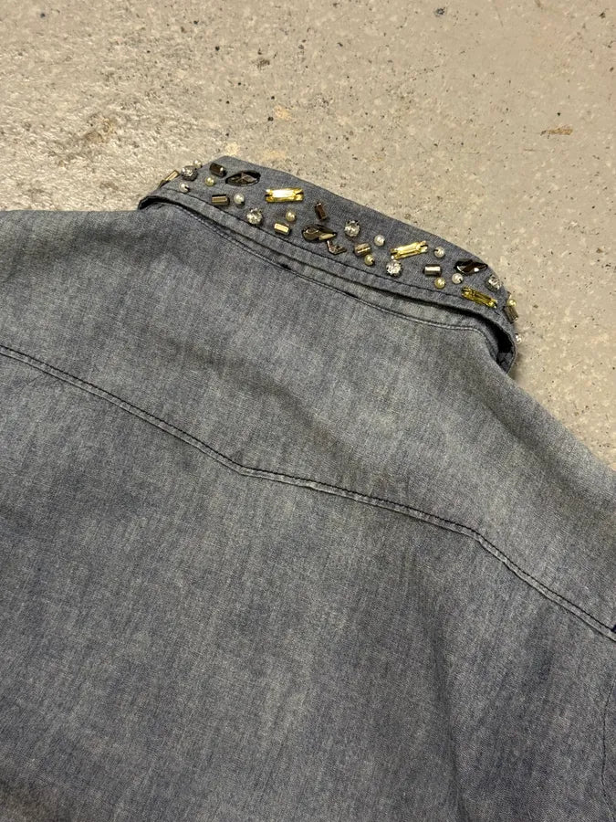 2000s Armani Embellished Collar Buttoned Denim Shirt yDDddwe 7