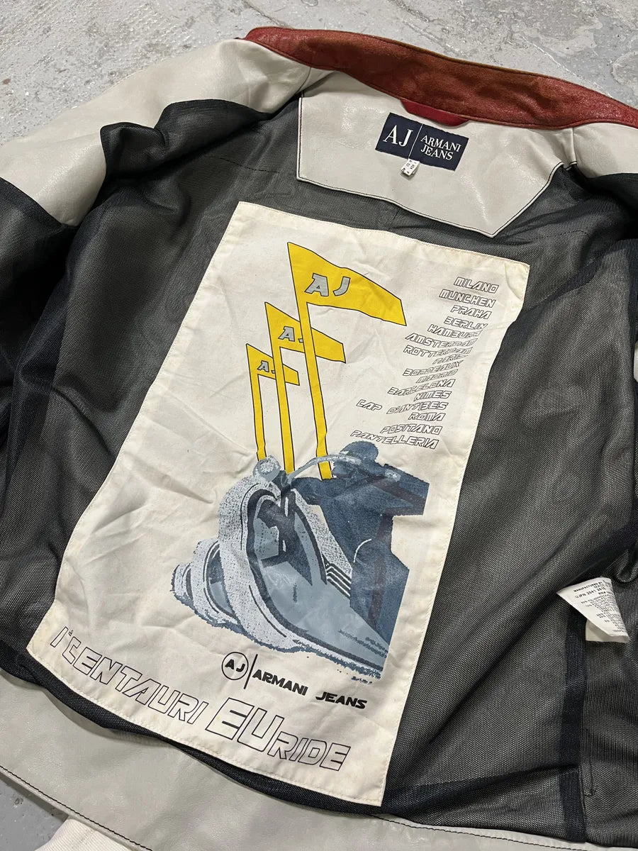 2000s Armani European Ride Red & White Biker Leather Jacket RIKwEWp 10