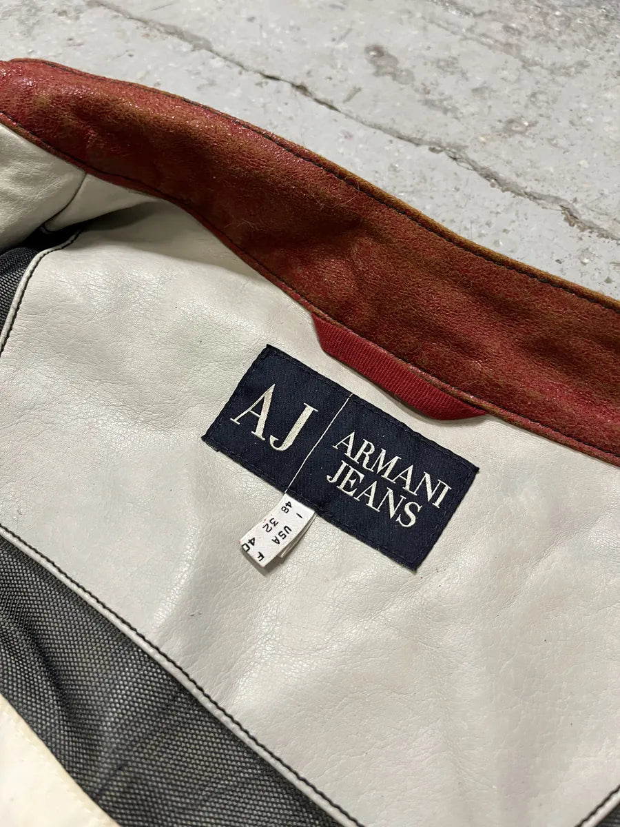 2000s Armani European Ride Red & White Biker Leather Jacket RIKwEWp 11