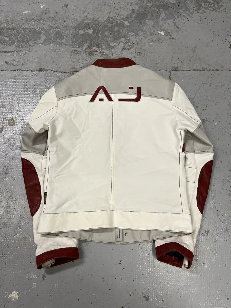 2000s Armani European Ride Red & White Biker Leather Jacket RIKwEWp 3