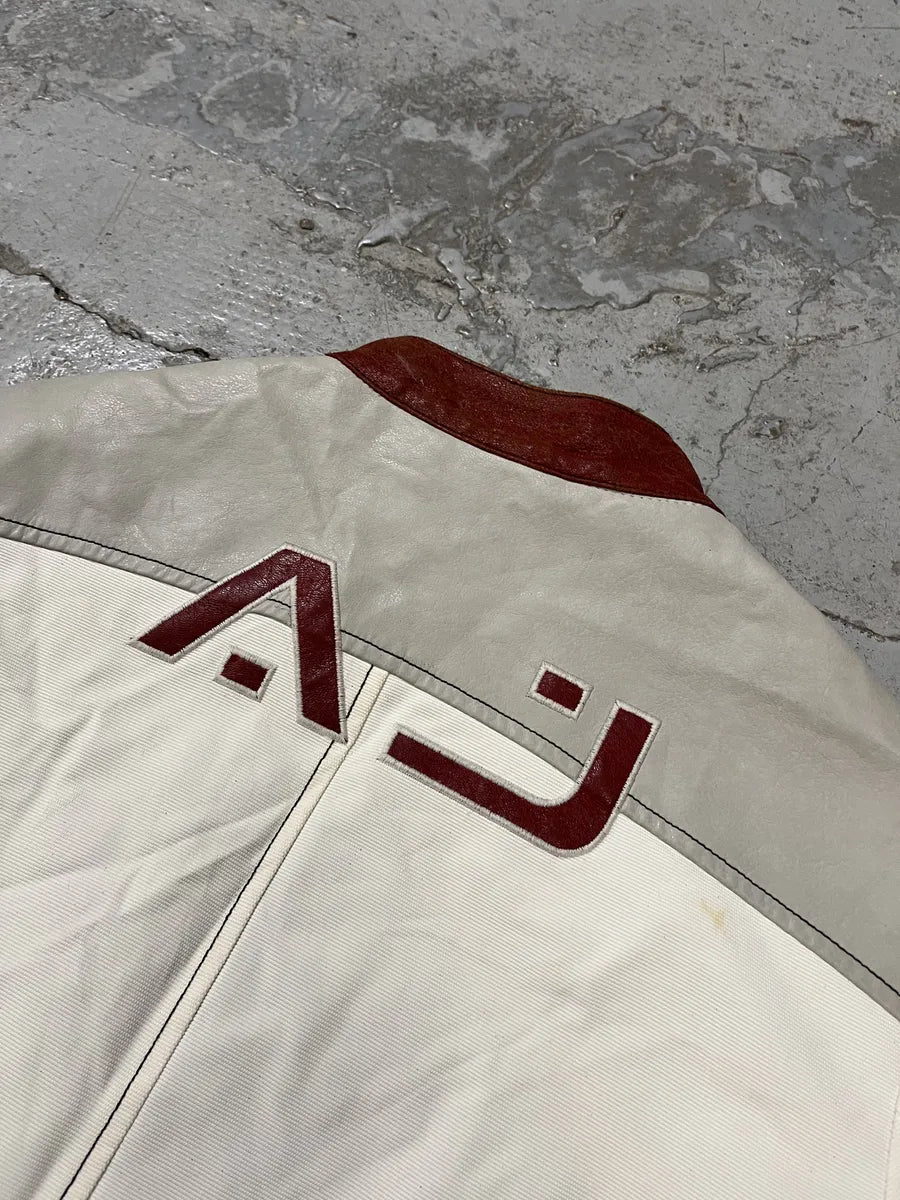 2000s Armani European Ride Red & White Biker Leather Jacket RIKwEWp 5