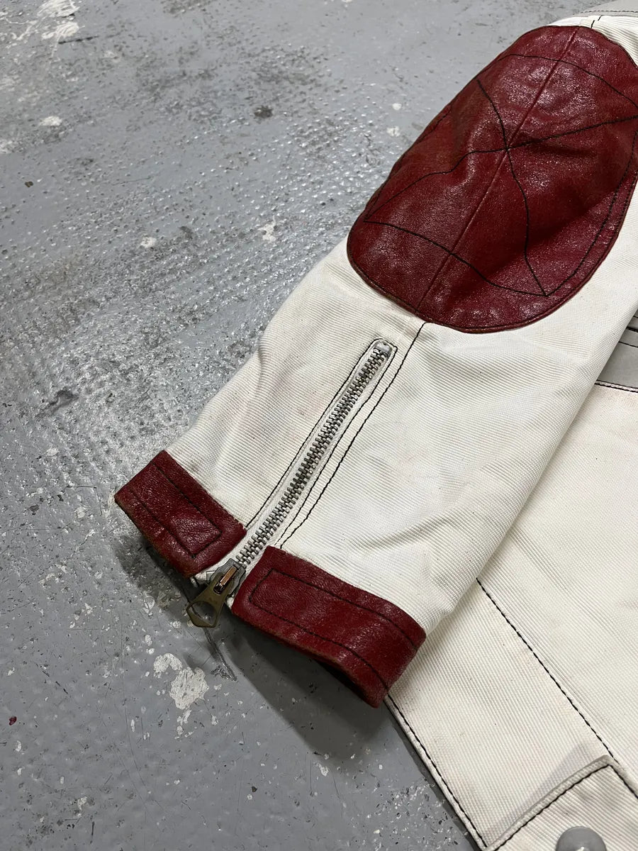 2000s Armani European Ride Red & White Biker Leather Jacket RIKwEWp 6