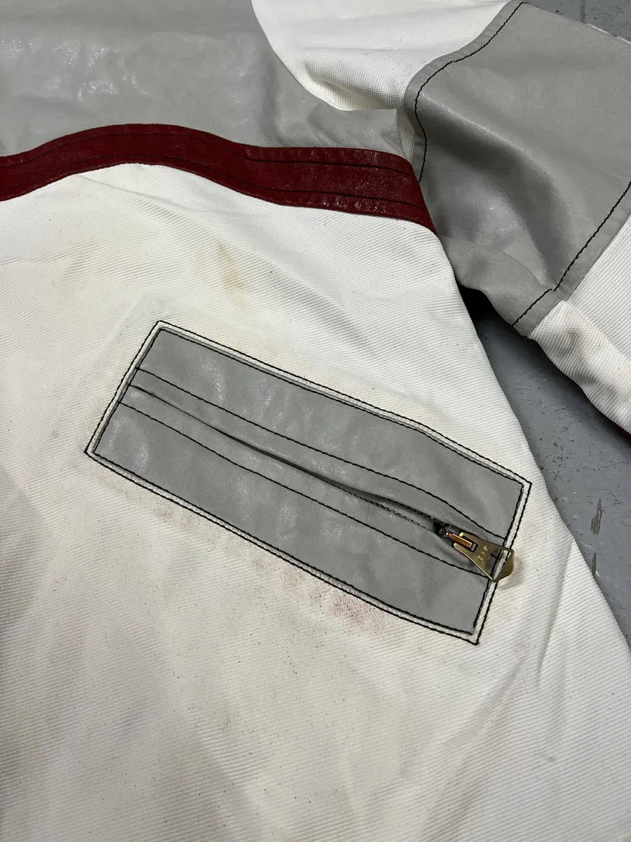 2000s Armani European Ride Red & White Biker Leather Jacket RIKwEWp 7