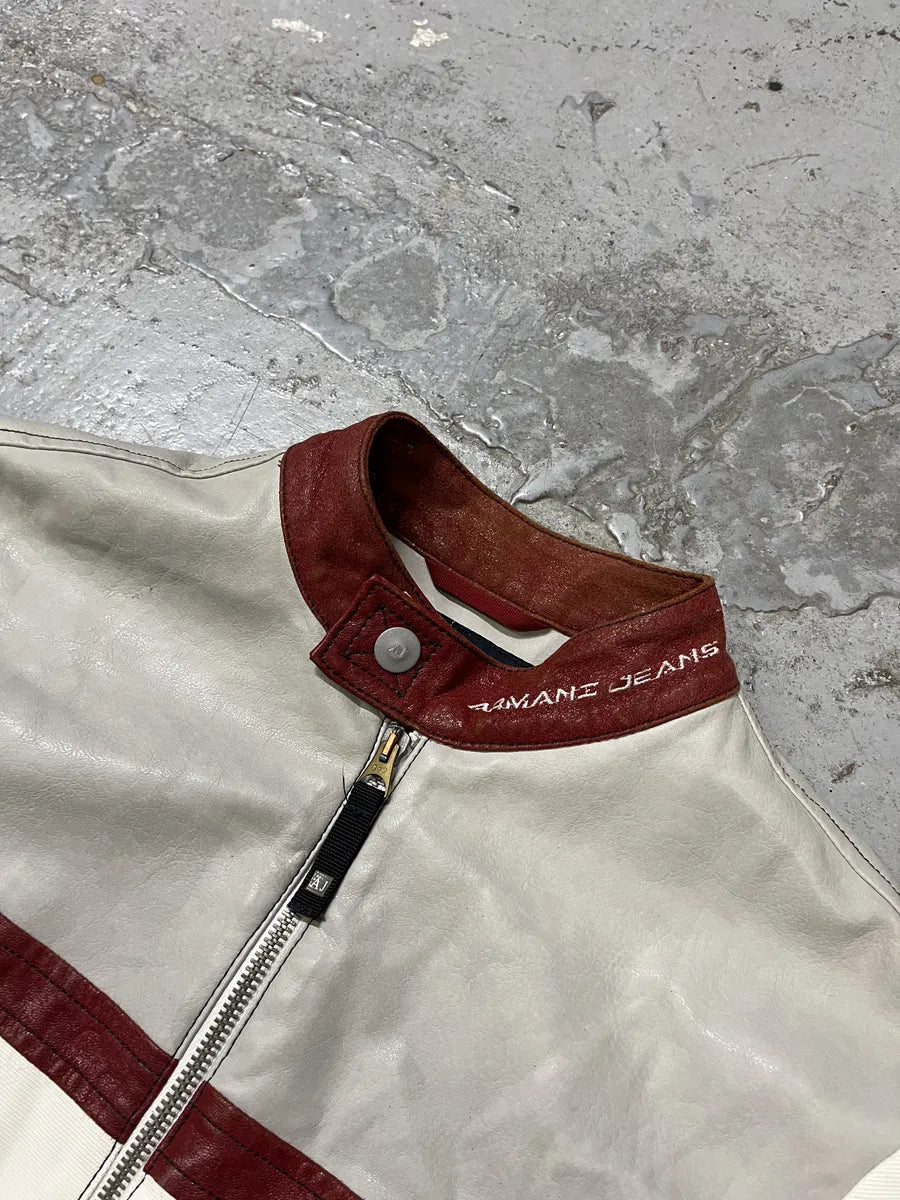 2000s Armani European Ride Red & White Biker Leather Jacket RIKwEWp 8