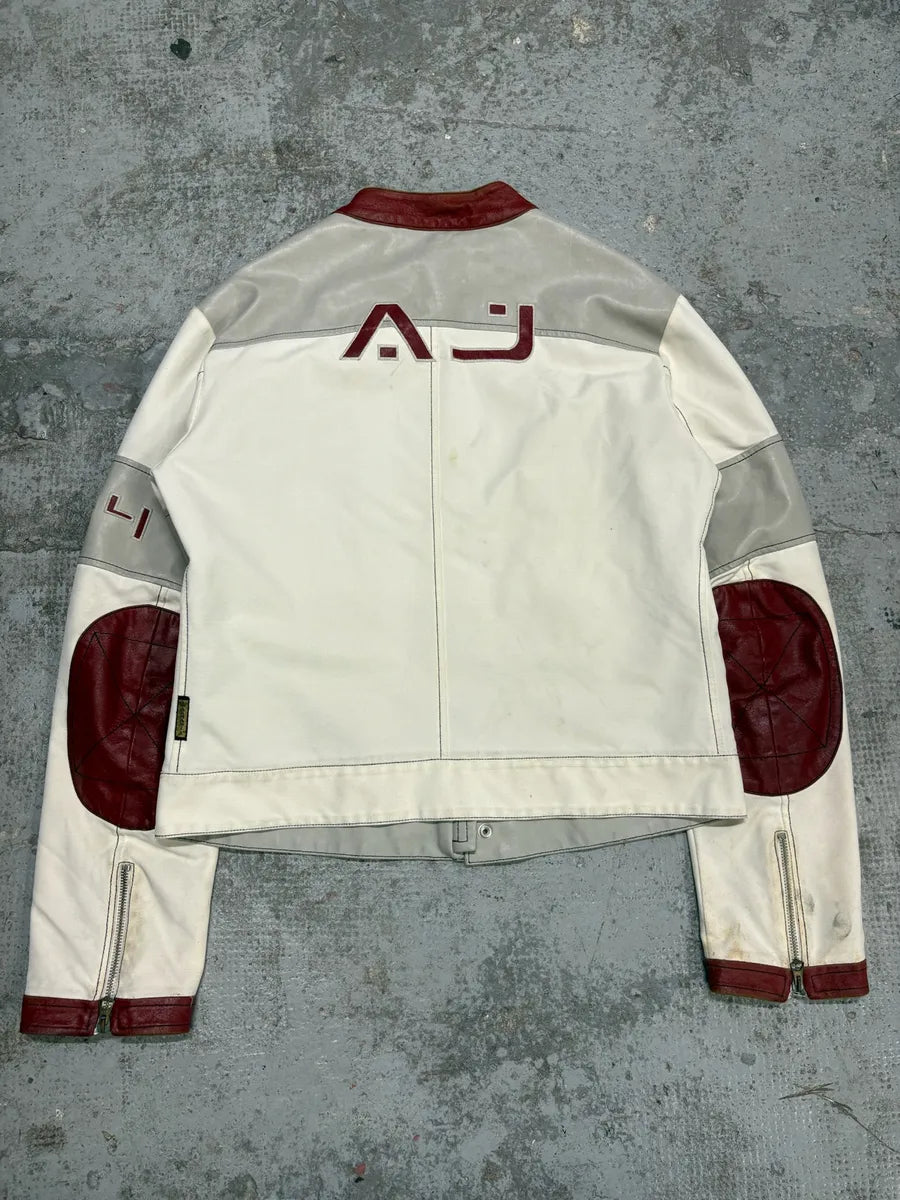 2000s Armani European Ride Red & White Biker Leather Jacket wcEQOnm 1