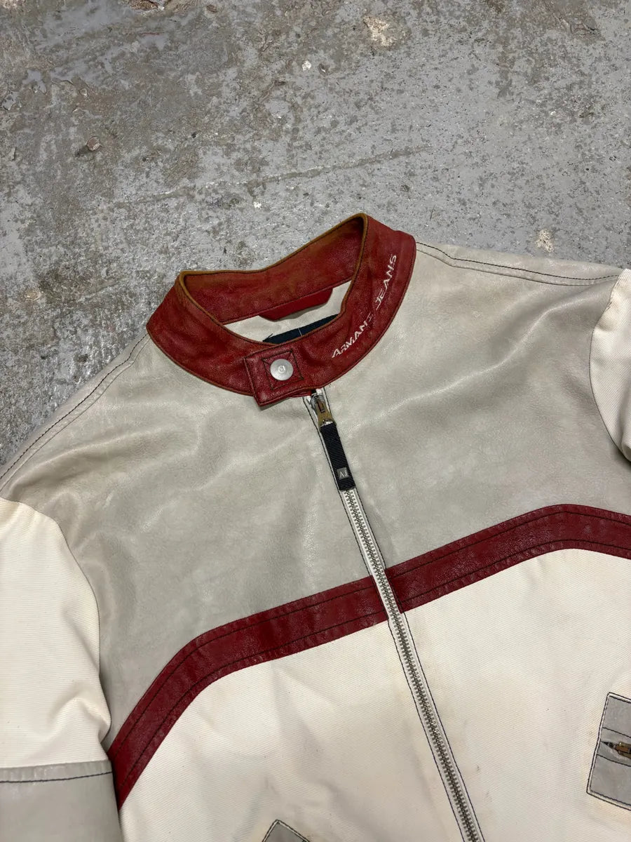 2000s Armani European Ride Red & White Biker Leather Jacket wcEQOnm 11