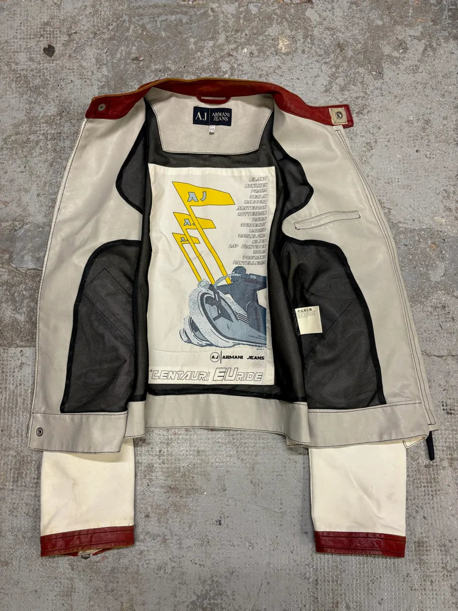 2000s Armani European Ride Red & White Biker Leather Jacket wcEQOnm 2