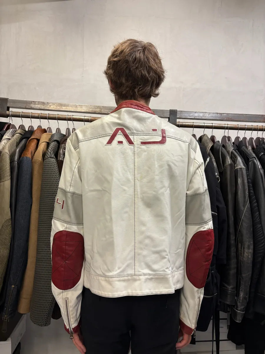 2000s Armani European Ride Red & White Biker Leather Jacket wcEQOnm 4