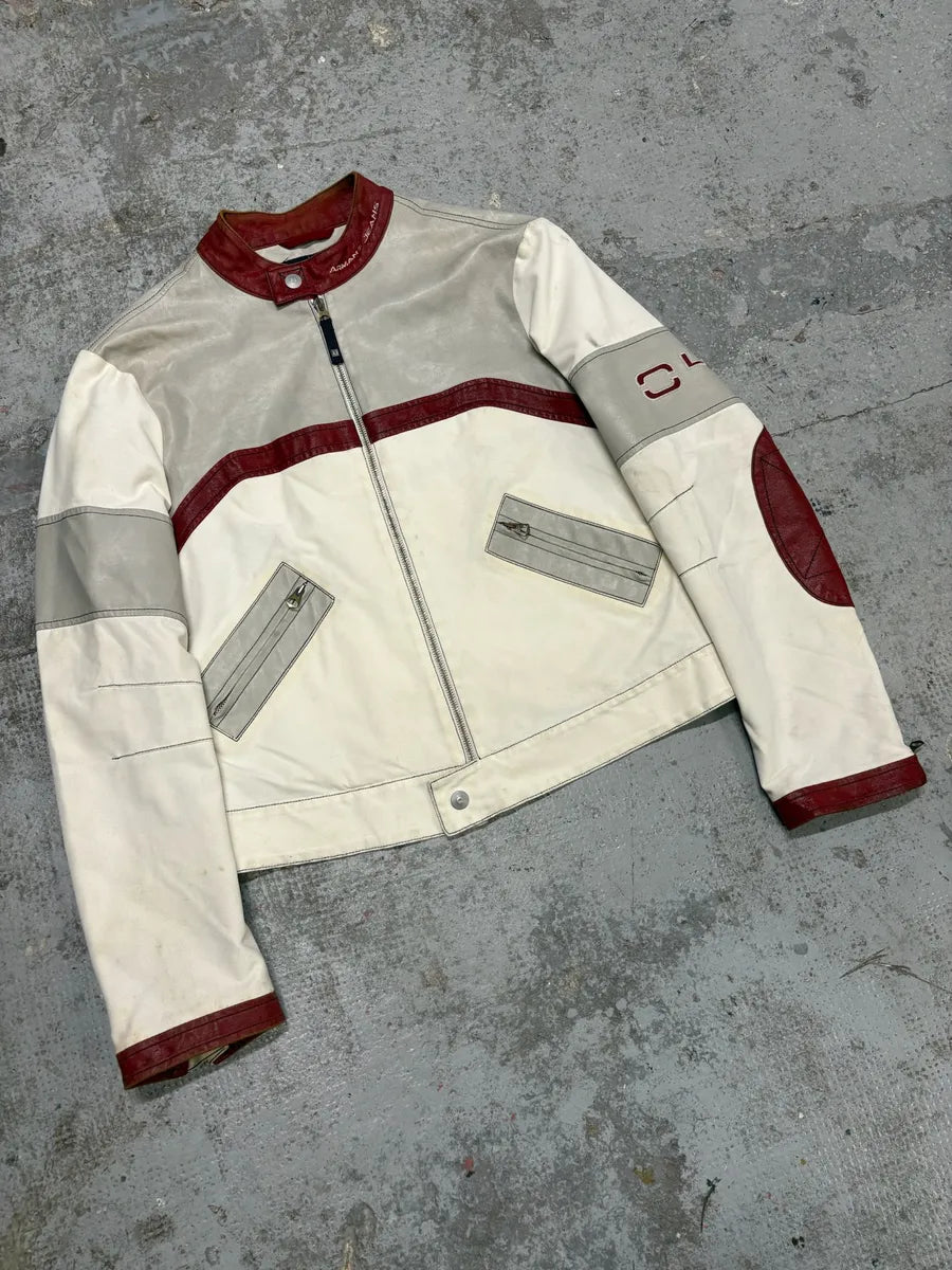 2000s Armani European Ride Red & White Biker Leather Jacket wcEQOnm 5
