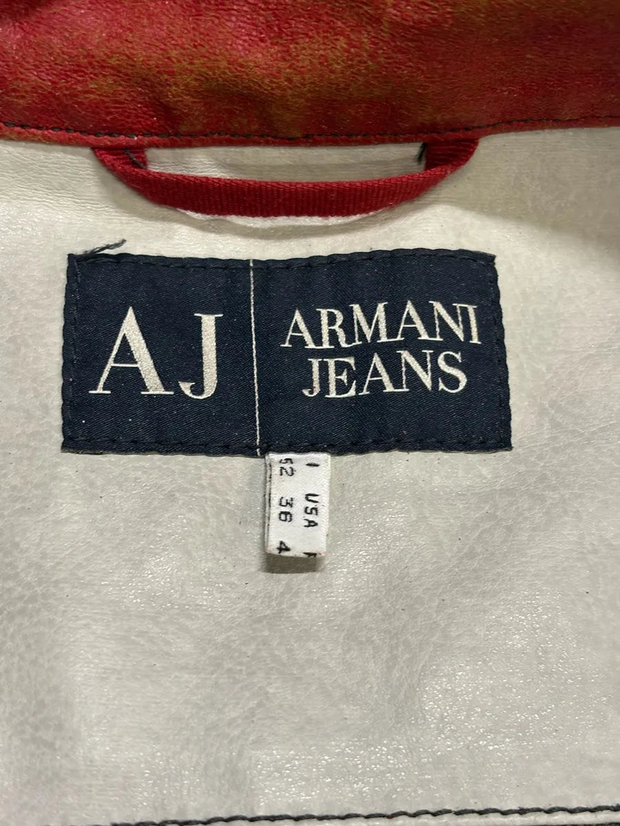 2000s Armani European Ride Red & White Biker Leather Jacket wcEQOnm 8