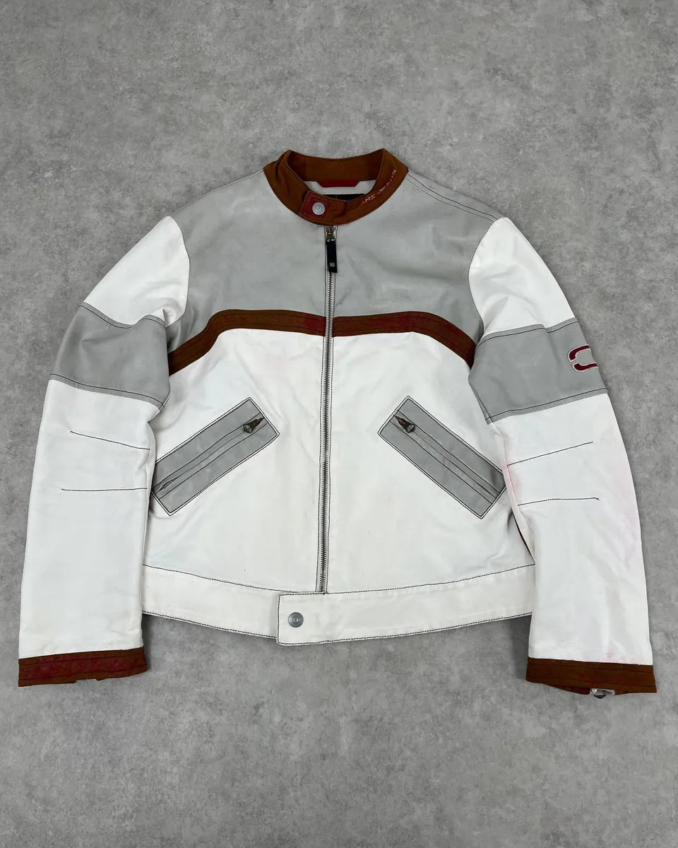 2000s Armani European Ride White & Red Biker Leather Jacket EiKrhjh 0