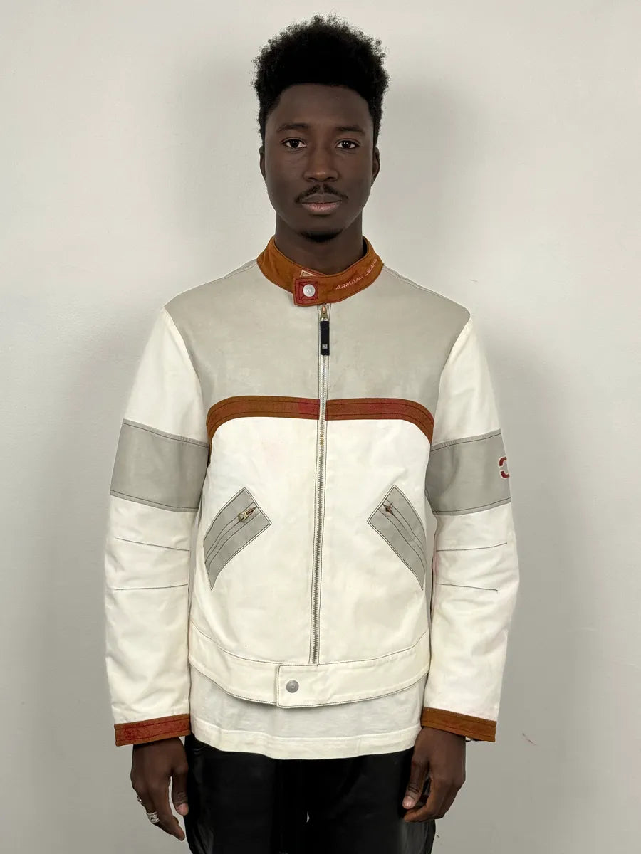 2000s Armani European Ride White & Red Biker Leather Jacket EiKrhjh 1