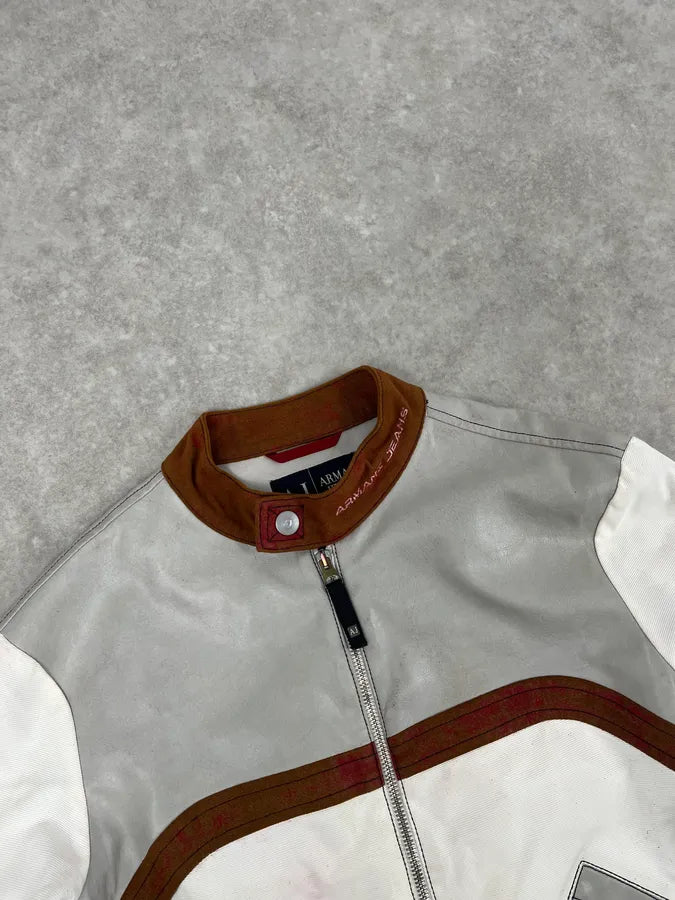 2000s Armani European Ride White & Red Biker Leather Jacket EiKrhjh 3