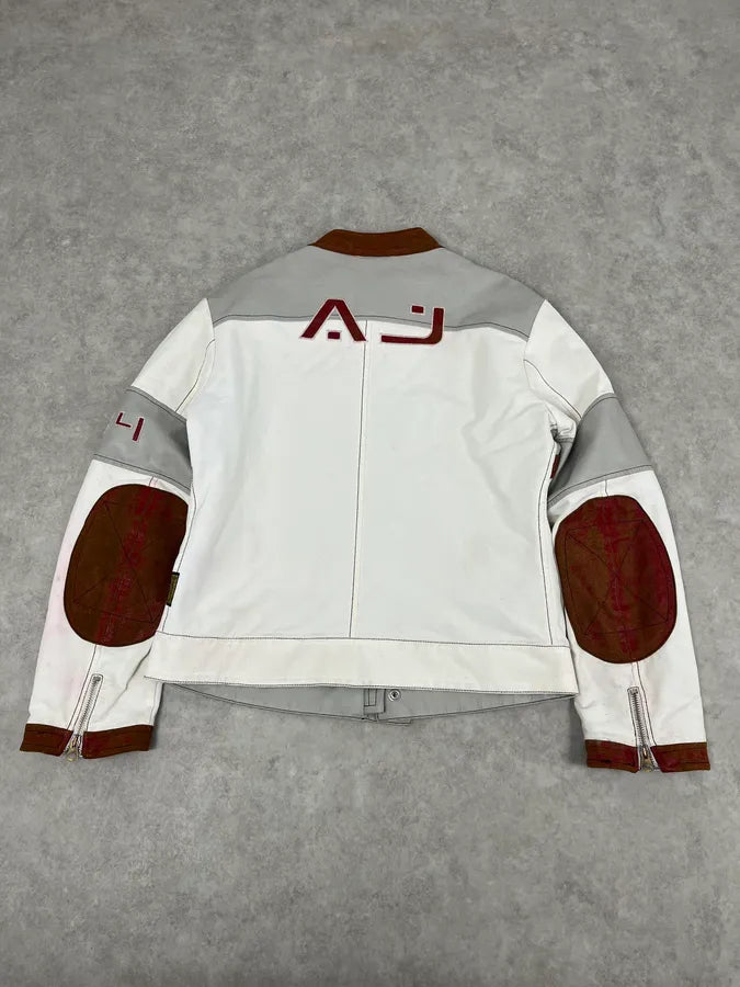 2000s Armani European Ride White & Red Biker Leather Jacket EiKrhjh 4