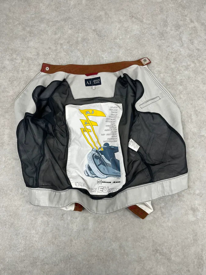 2000s Armani European Ride White & Red Biker Leather Jacket EiKrhjh 6