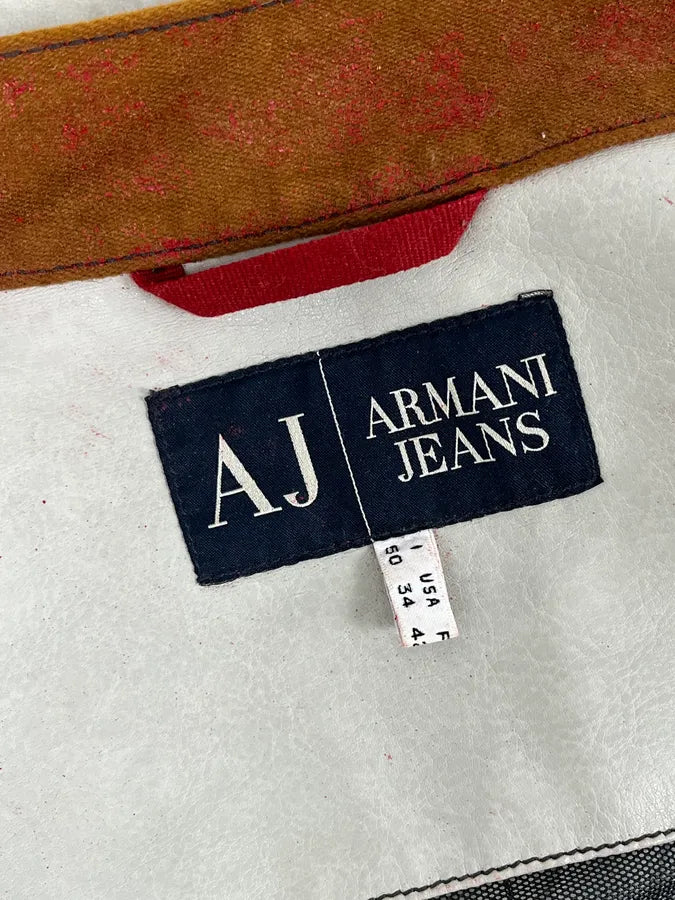 2000s Armani European Ride White & Red Biker Leather Jacket EiKrhjh 9