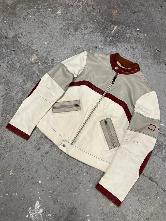 2000s Armani European White & Red Biker Leather Jacket (M) 1
