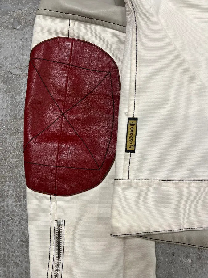2000s Armani European White & Red Biker Leather Jacket (M) 5