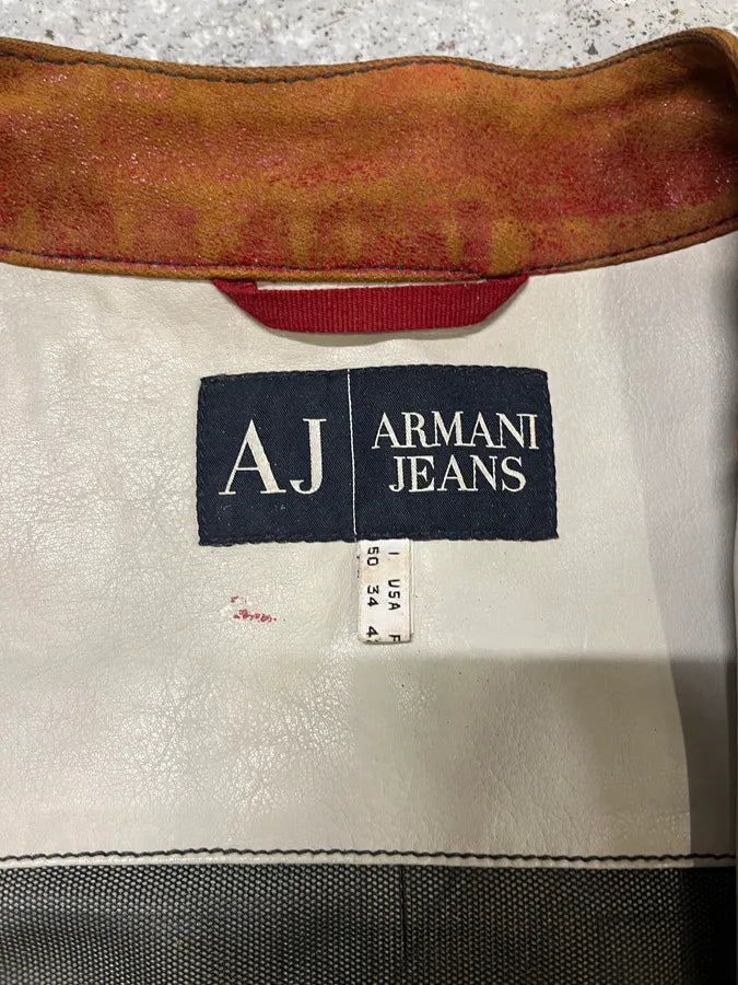 2000s Armani European White & Red Biker Leather Jacket (M) 6