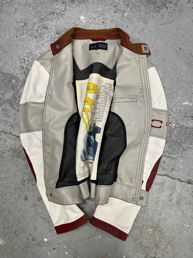 2000s Armani European White & Red Biker Leather Jacket (M) 8