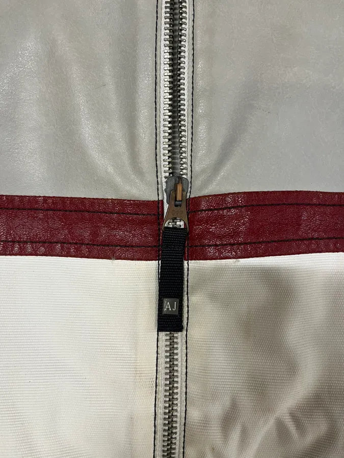 2000s Armani European White & Red Biker Leather Jacket (M) 9