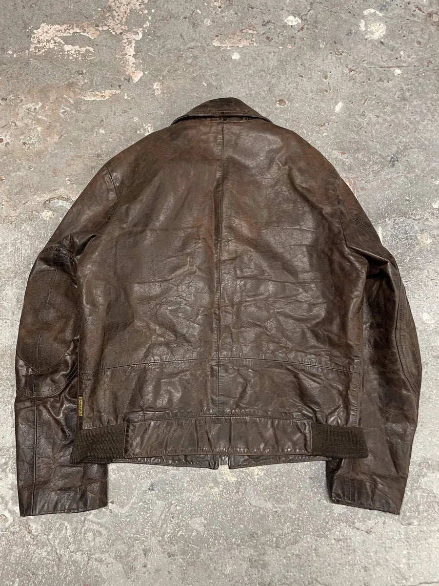 2000s Armani Faded Brown Padded Leather Jacket vEGTlkA 1
