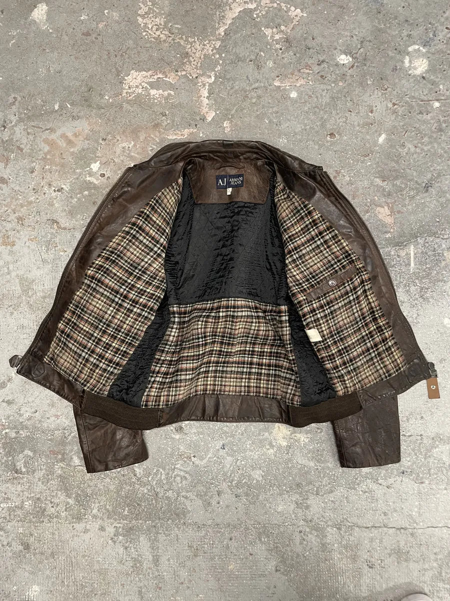 2000s Armani Faded Brown Padded Leather Jacket vEGTlkA 2