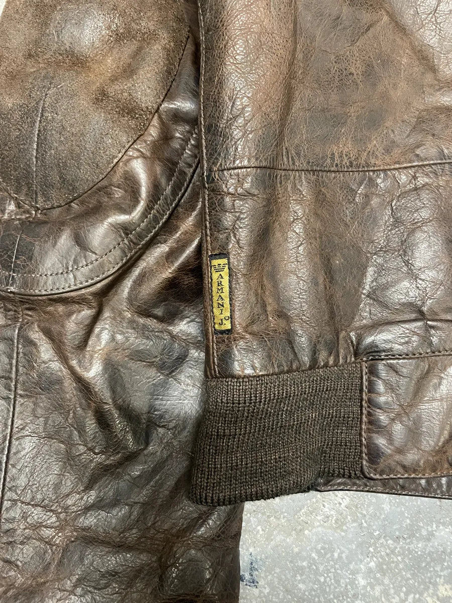 2000s Armani Faded Brown Padded Leather Jacket vEGTlkA 3