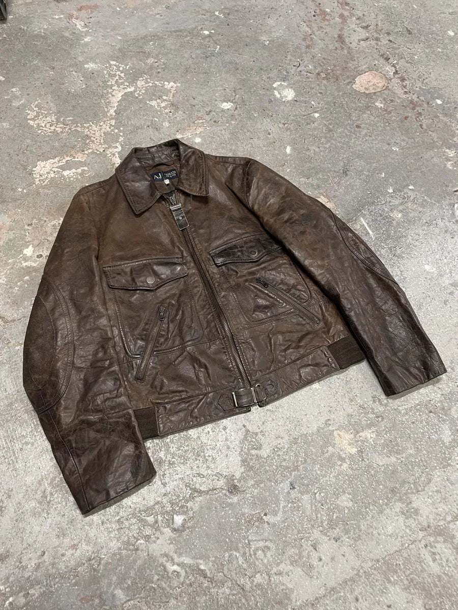 2000s Armani Faded Brown Padded Leather Jacket vEGTlkA 7