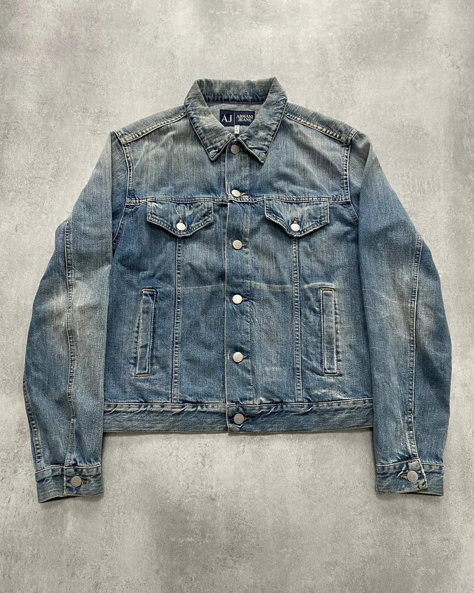 2000s Armani Faded Denim Jacket oaMHMyo 0