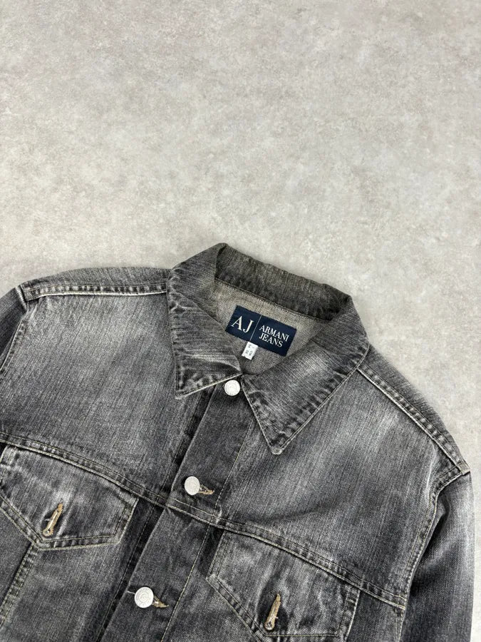 2000s Armani Faded Grey Light Denim Jacket EmmEJpY 3