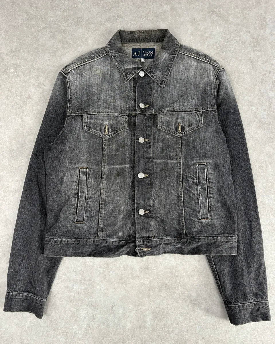 2000s Armani Faded Grey Light Denim Jacket EmmEJpY 0