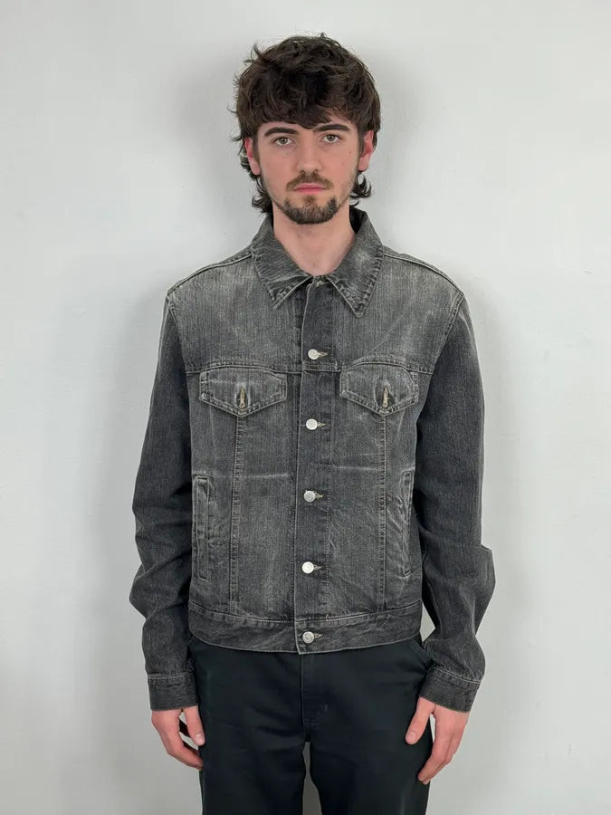 2000s Armani Faded Grey Light Denim Jacket EmmEJpY 1