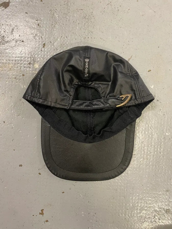 2000s Armani Fake Leather Black Cap EtrXdhK 3