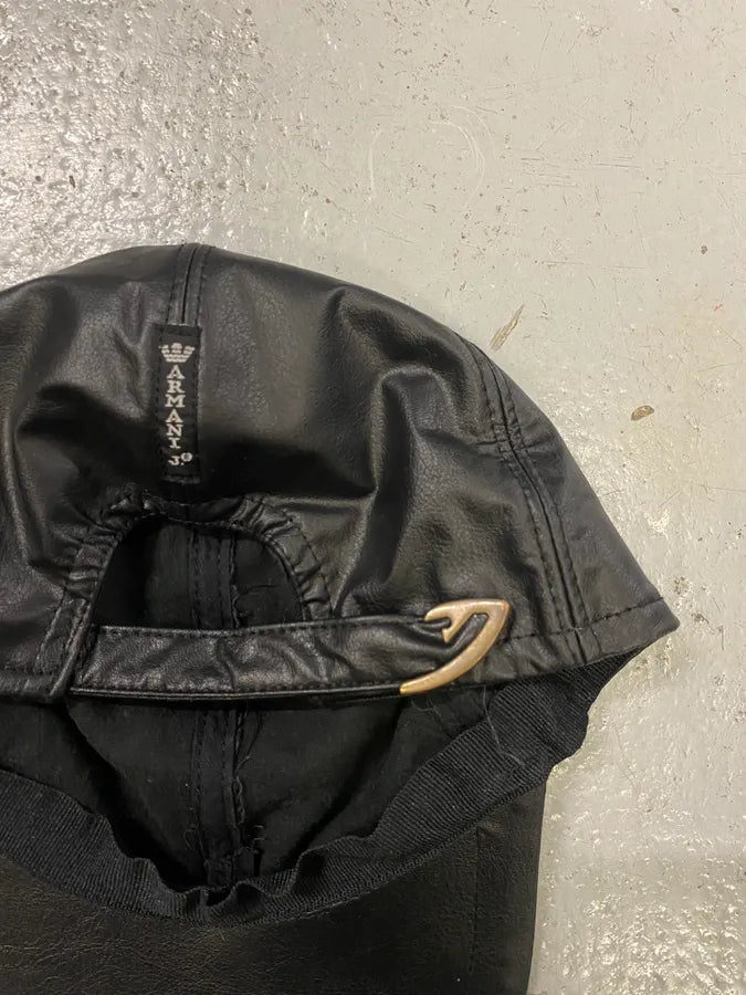 2000s Armani Fake Leather Black Cap EtrXdhK 4