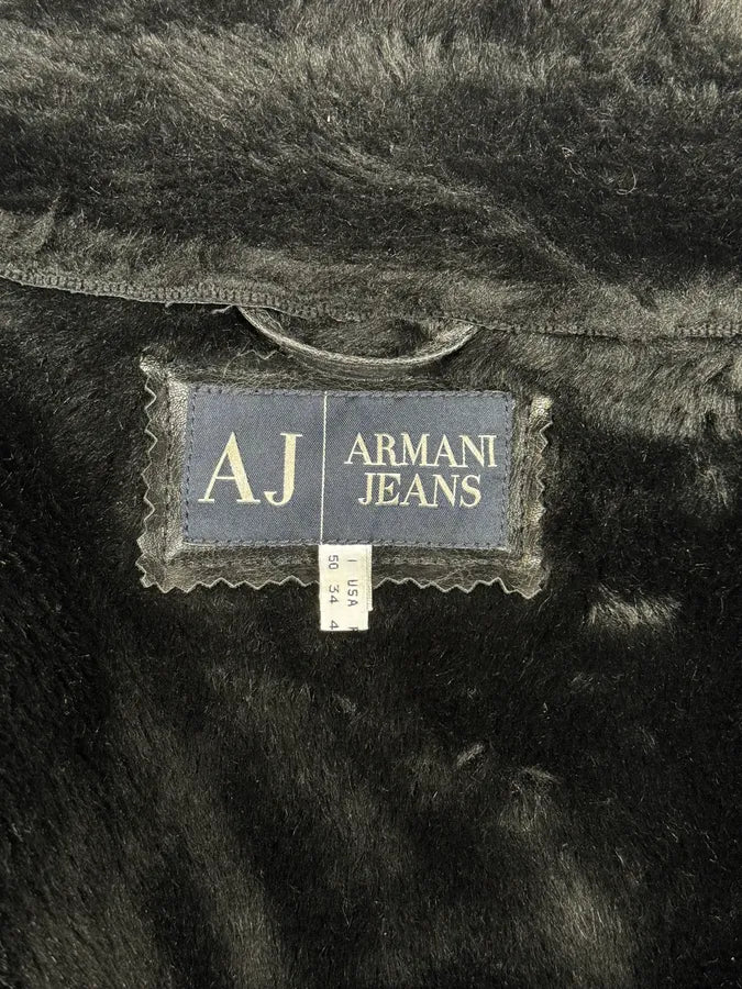 2000s Armani Faux Fur Black Premium Leather Jacket uoJStVE 9