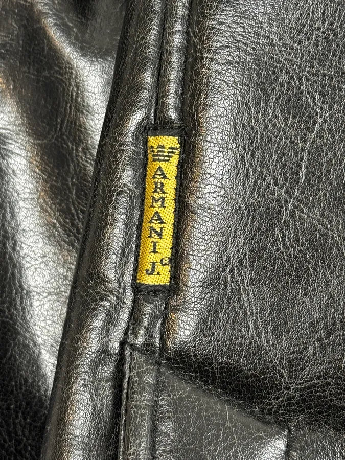 2000s Armani Faux Fur Black Premium Leather Jacket uoJStVE 8