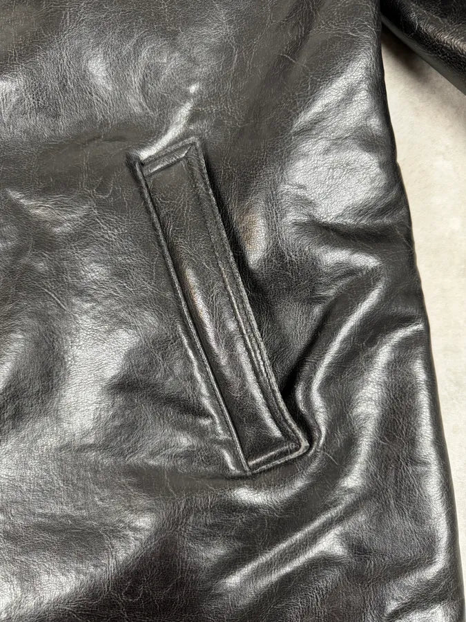 2000s Armani Faux Fur Black Premium Leather Jacket uoJStVE 7