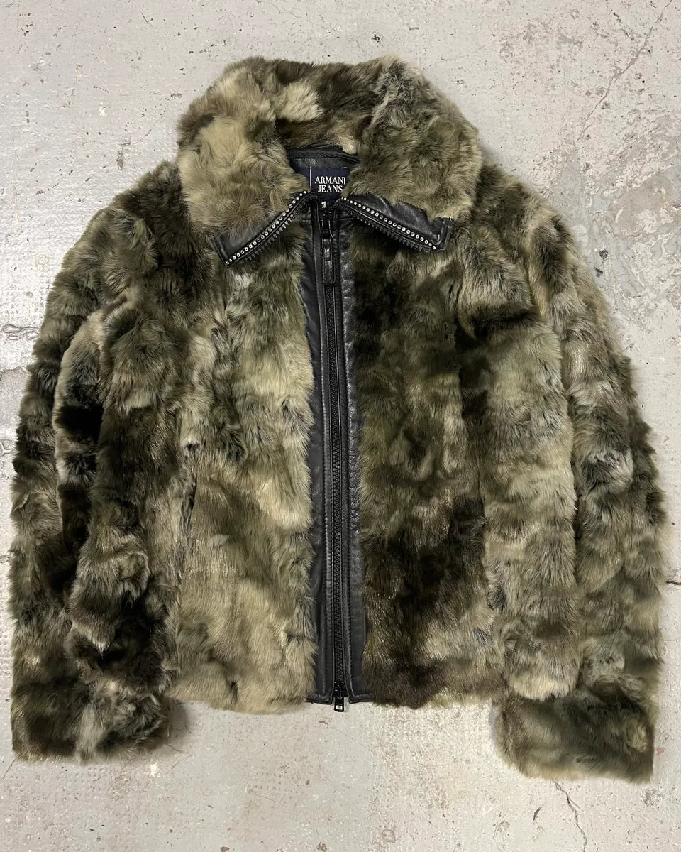 2000s Armani Faux Fur Hybrid Bomber Jacket (S/M) ioUZoae 0