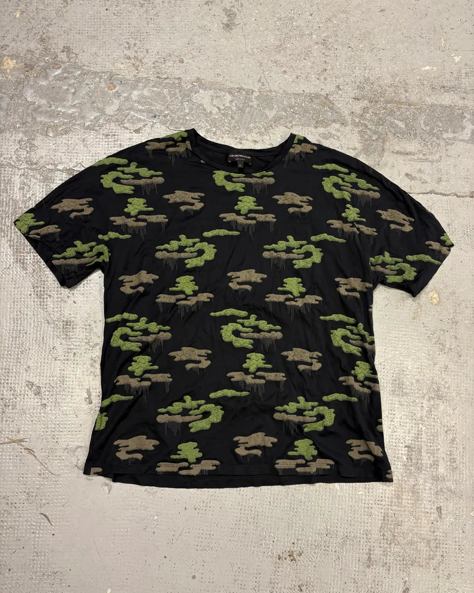 FW2018 Emporio Armani Green Lands Cloudy Black T-Shirt ItWUxtz 0