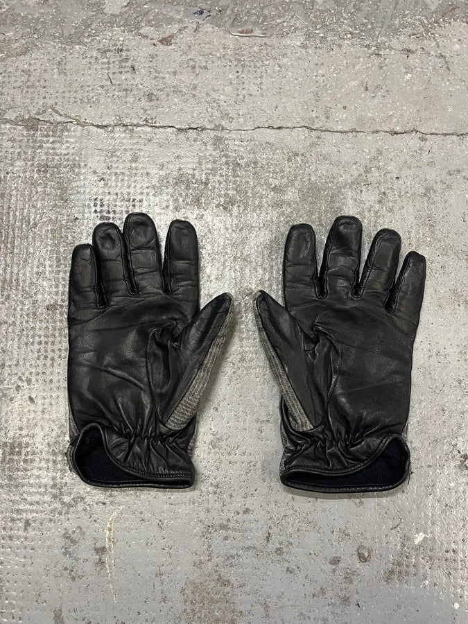 2000s Armani Grey & Black Leather Hybrid Gloves FNPIQgU 2