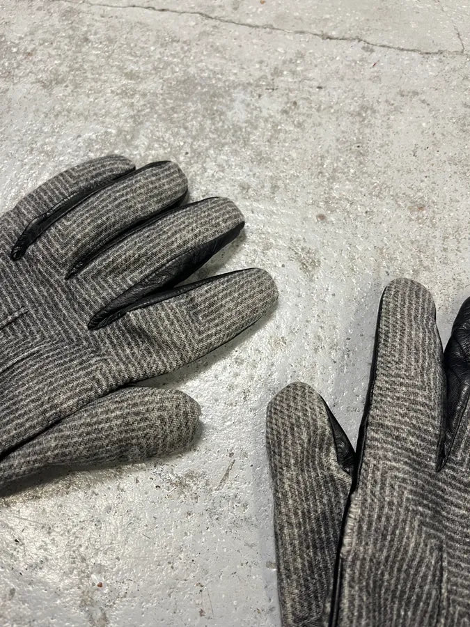 2000s Armani Grey & Black Leather Hybrid Gloves FNPIQgU 3